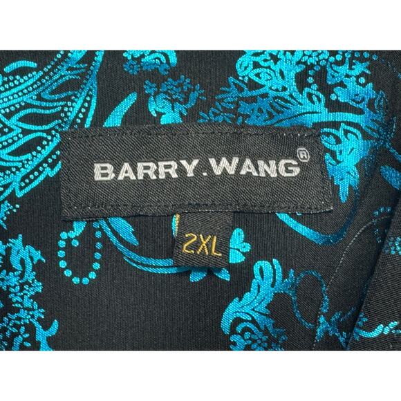 Barry.Wang Men's Long Sleeve Black Blue Sheen Floral Dress Shirt - Size 2XL - Picture 3 of 3